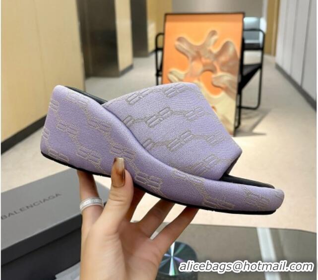 Durable Balenciaga Wedge Slide Sandals 7cm in BB Canvas Purple 524010