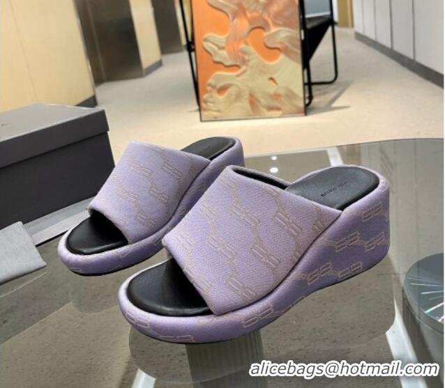 Durable Balenciaga Wedge Slide Sandals 7cm in BB Canvas Purple 524010