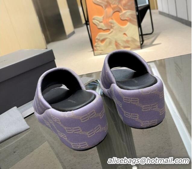 Durable Balenciaga Wedge Slide Sandals 7cm in BB Canvas Purple 524010