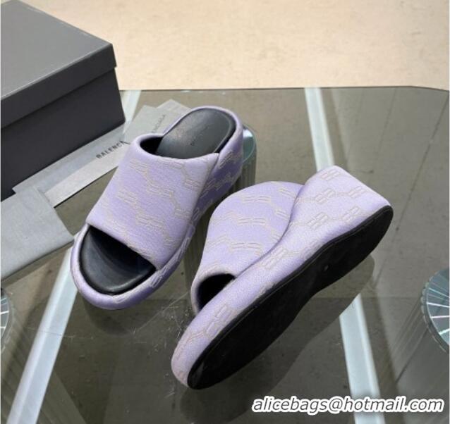 Durable Balenciaga Wedge Slide Sandals 7cm in BB Canvas Purple 524010