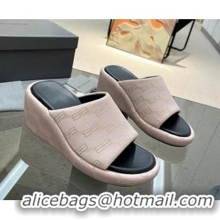 Best Grade Balenciaga Wedge Slide Sandals 7cm in BB Canvas Light Pink 524011