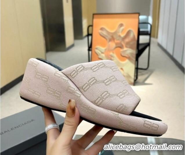 Best Grade Balenciaga Wedge Slide Sandals 7cm in BB Canvas Light Pink 524011