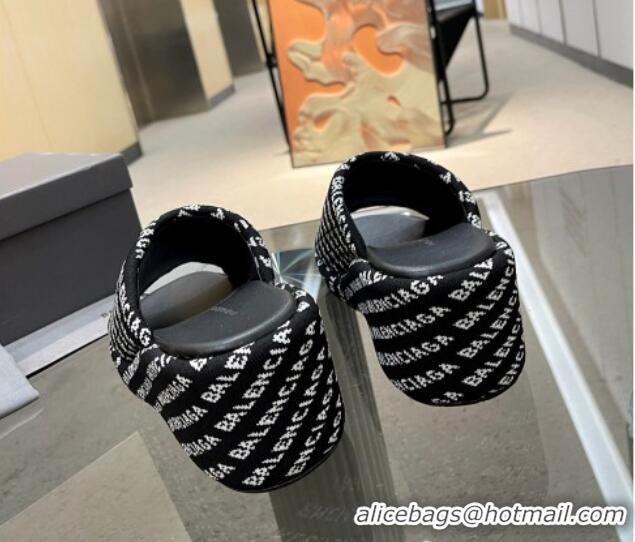 Shop Duplicate Balenciaga Wedge Slide Sandals 7cm in Print Allover Canvas Black/White 524012