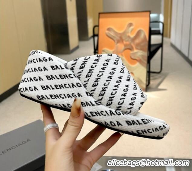 Luxurious Balenciaga Wedge Slide Sandals 7cm in Print Allover Canvas White/Black 0524013