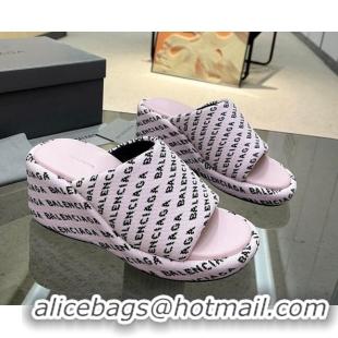 Best Price Balenciaga Wedge Slide Sandals 7cm in Print Allover Canvas Light Pink 524014