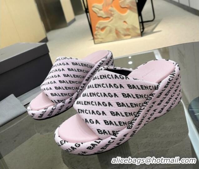 Best Price Balenciaga Wedge Slide Sandals 7cm in Print Allover Canvas Light Pink 524014