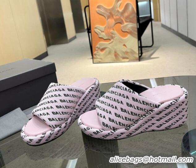 Best Price Balenciaga Wedge Slide Sandals 7cm in Print Allover Canvas Light Pink 524014