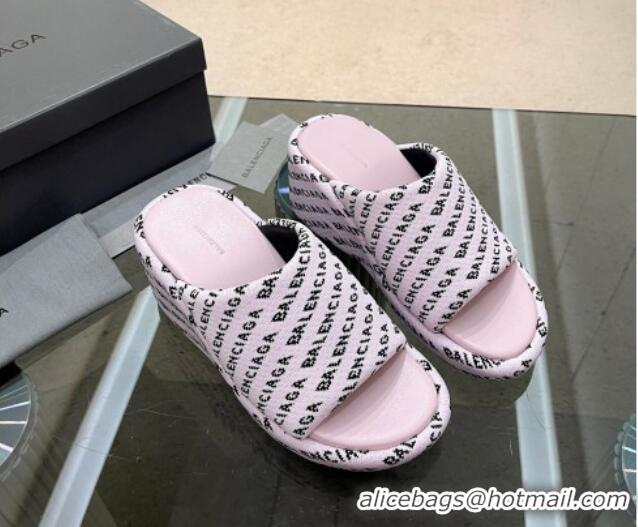 Best Price Balenciaga Wedge Slide Sandals 7cm in Print Allover Canvas Light Pink 524014