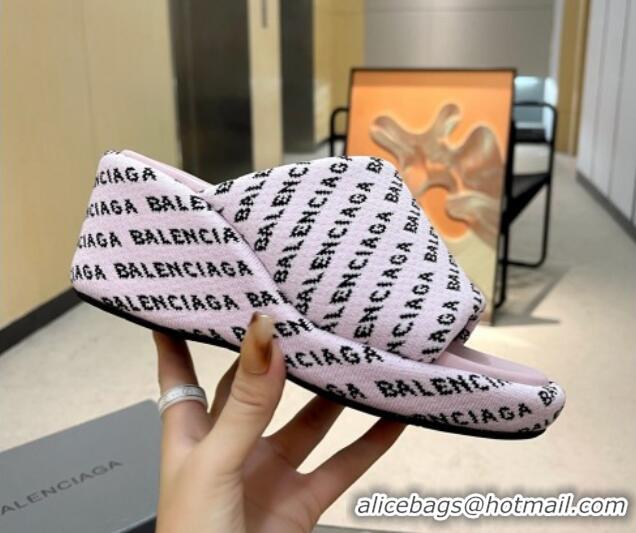 Best Price Balenciaga Wedge Slide Sandals 7cm in Print Allover Canvas Light Pink 524014