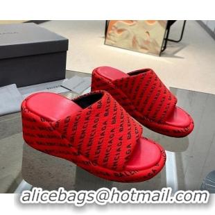 Discount Balenciaga Wedge Slide Sandals 7cm in Print Allover Canvas Red 524015