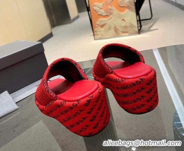 Discount Balenciaga Wedge Slide Sandals 7cm in Print Allover Canvas Red 524015