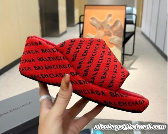 Discount Balenciaga Wedge Slide Sandals 7cm in Print Allover Canvas Red 524015