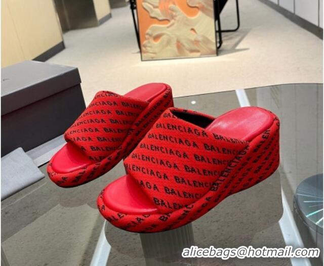 Discount Balenciaga Wedge Slide Sandals 7cm in Print Allover Canvas Red 524015