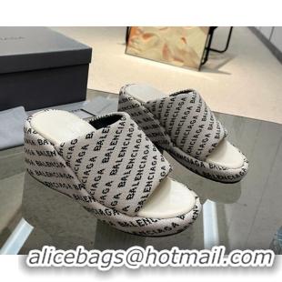 Charming Balenciaga Wedge Slide Sandals 7cm in Print Allover Canvas Grey 524016