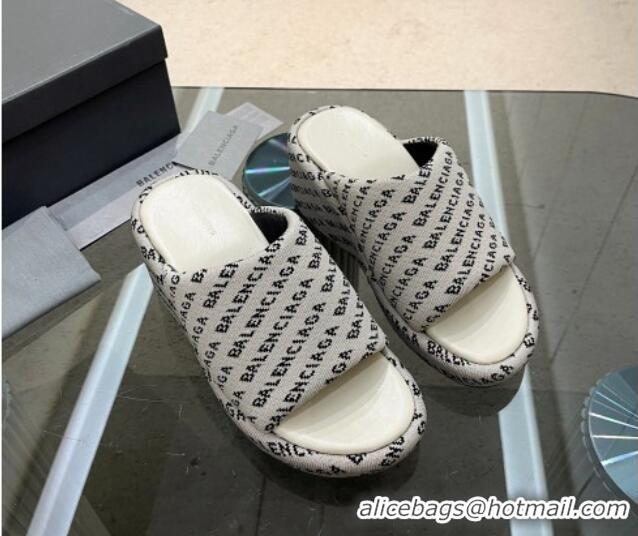 Charming Balenciaga Wedge Slide Sandals 7cm in Print Allover Canvas Grey 524016