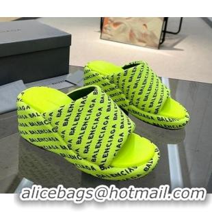 Best Grade Balenciaga Wedge Slide Sandals 7cm in Print Allover Canvas Neon Green 524017