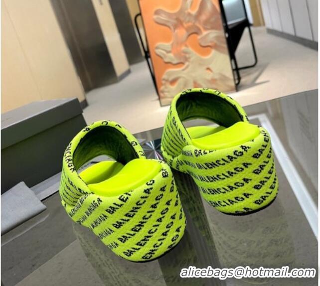 Best Grade Balenciaga Wedge Slide Sandals 7cm in Print Allover Canvas Neon Green 524017