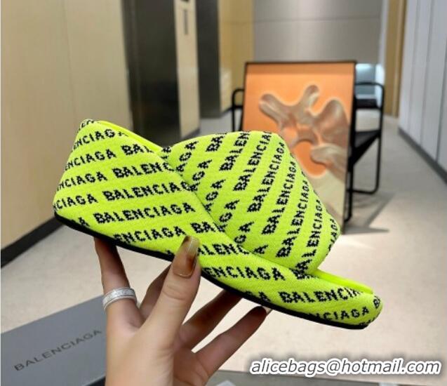 Best Grade Balenciaga Wedge Slide Sandals 7cm in Print Allover Canvas Neon Green 524017