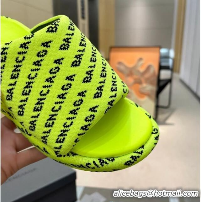 Best Grade Balenciaga Wedge Slide Sandals 7cm in Print Allover Canvas Neon Green 524017