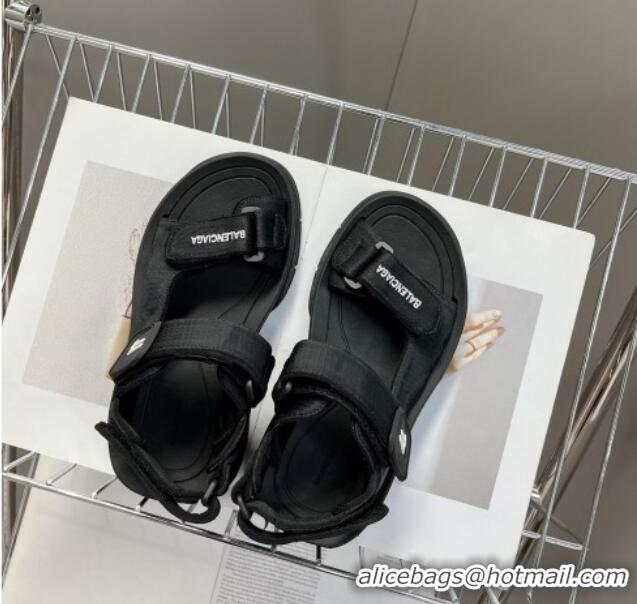 Stylish Balenciaga Tourist Strap Sandals 524018 Black