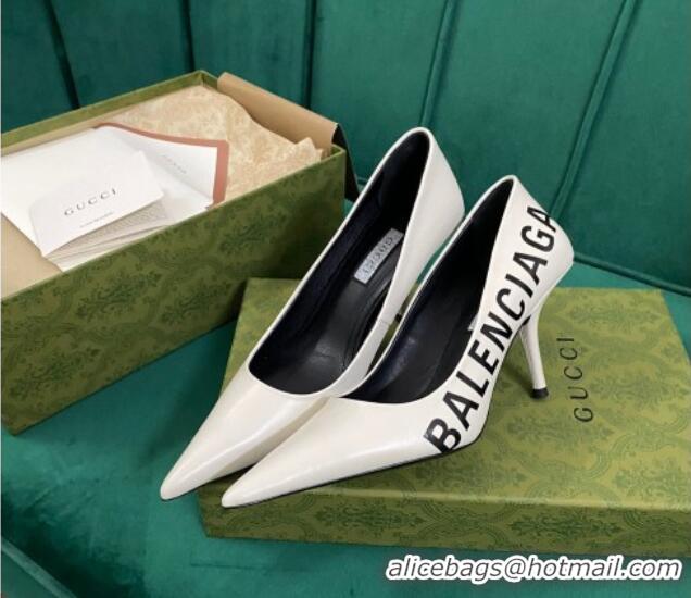 Low Price Balenciaga Knife Pumps 7.5cm in Print Leather White 524027