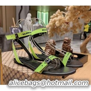 Sophisticated Balenciaga Afterhour Flat Sandal in Smooth Calfskin Neon Green 524029