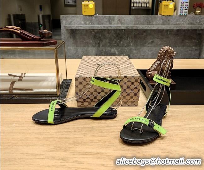 Sophisticated Balenciaga Afterhour Flat Sandal in Smooth Calfskin Neon Green 524029