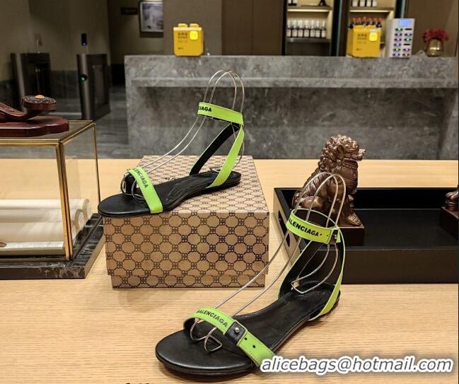 Sophisticated Balenciaga Afterhour Flat Sandal in Smooth Calfskin Neon Green 524029