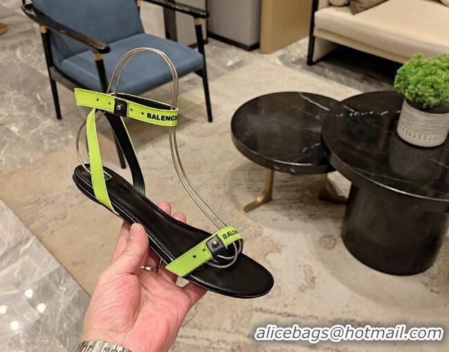 Sophisticated Balenciaga Afterhour Flat Sandal in Smooth Calfskin Neon Green 524029