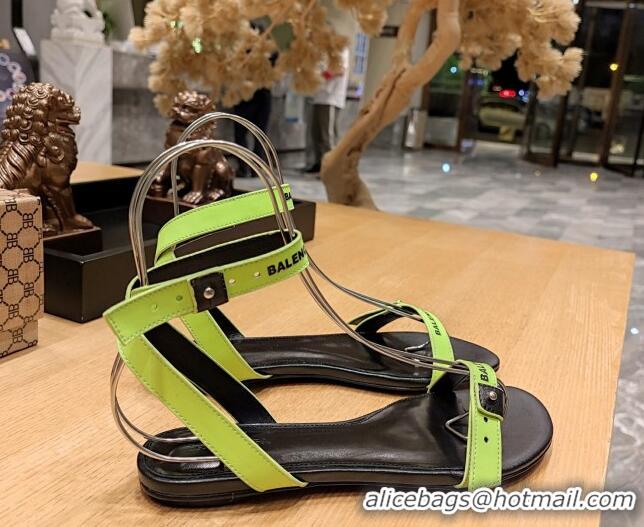 Sophisticated Balenciaga Afterhour Flat Sandal in Smooth Calfskin Neon Green 524029