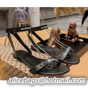 Good Looking Balenciaga Afterhour Flat Sandal in Smooth Calfskin Black 524030