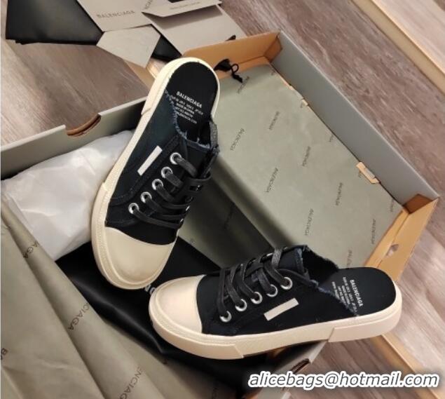 Shop Duplicate Balenciaga Paris Sneaker Mules in Destroyed Canvas Black 524032