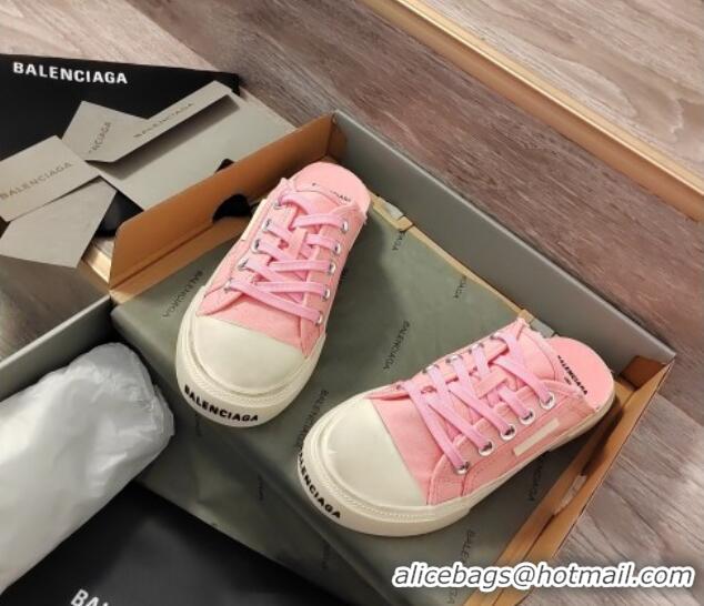 Classic Hot Balenciaga Paris Sneaker Mules in Destroyed Canvas Light Pink 524033