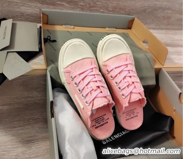 Classic Hot Balenciaga Paris Sneaker Mules in Destroyed Canvas Light Pink 524033