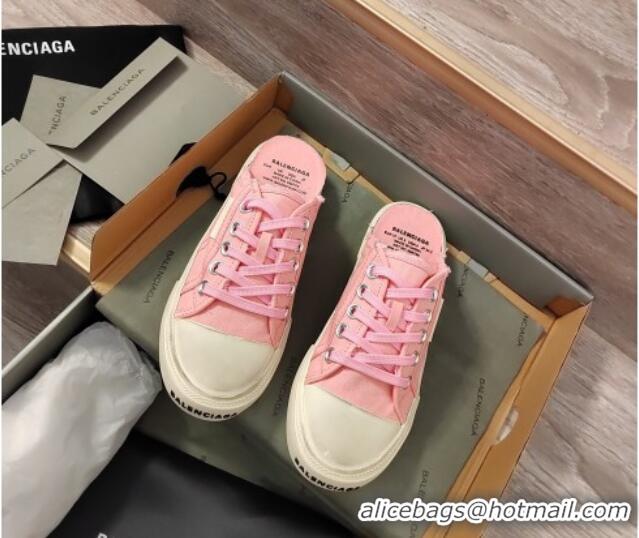 Classic Hot Balenciaga Paris Sneaker Mules in Destroyed Canvas Light Pink 524033