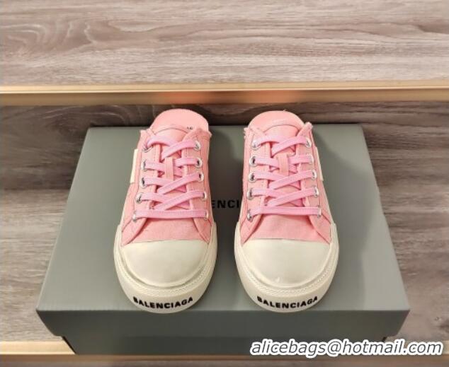 Classic Hot Balenciaga Paris Sneaker Mules in Destroyed Canvas Light Pink 524033