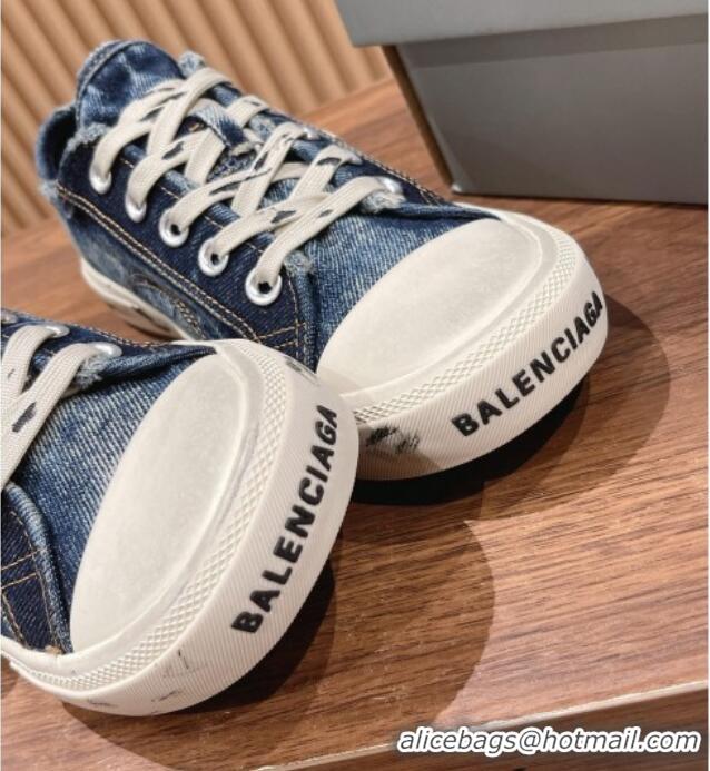 Popular Style Balenciaga Paris Low-top Sneakers in Destroyed Denim Blue 524036