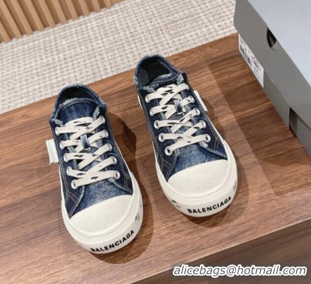 Popular Style Balenciaga Paris Low-top Sneakers in Destroyed Denim Blue 524036