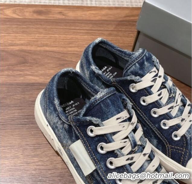 Popular Style Balenciaga Paris Low-top Sneakers in Destroyed Denim Blue 524036