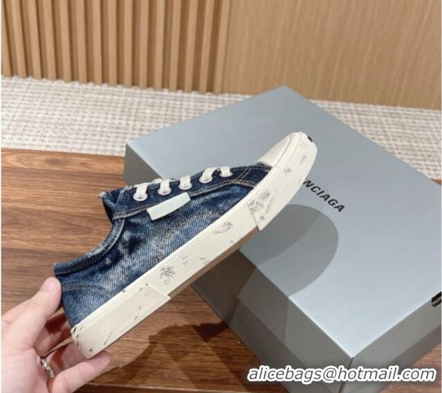 Popular Style Balenciaga Paris Low-top Sneakers in Destroyed Denim Blue 524036