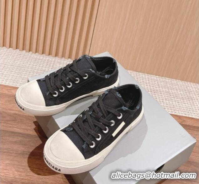 Good Quality Balenciaga Paris Low-top Sneakers in Destroyed Canvas Black 524038