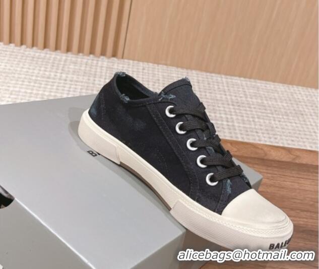 Good Quality Balenciaga Paris Low-top Sneakers in Destroyed Canvas Black 524038