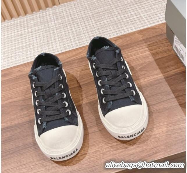 Good Quality Balenciaga Paris Low-top Sneakers in Destroyed Canvas Black 524038