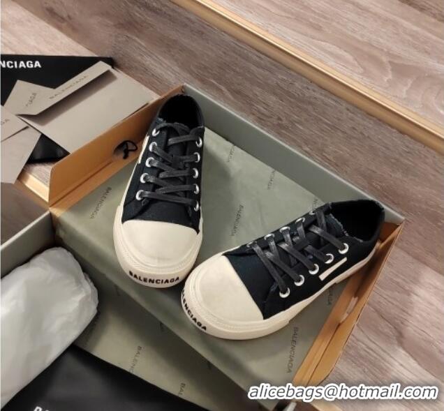 Discount Balenciaga Paris Low-top Sneakers in Destroyed Canvas with Shiny Lace Black 0524039