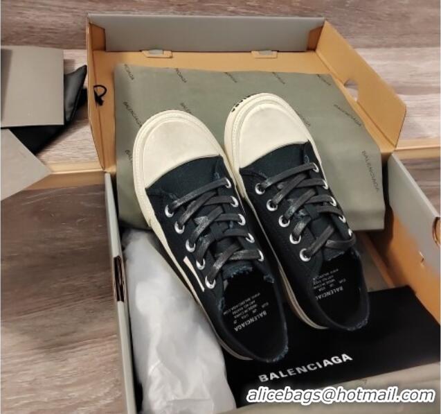 Discount Balenciaga Paris Low-top Sneakers in Destroyed Canvas with Shiny Lace Black 0524039