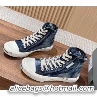 Best Product Balenciaga Paris High-top Sneakers in Destroyed Denim Blue 0524041