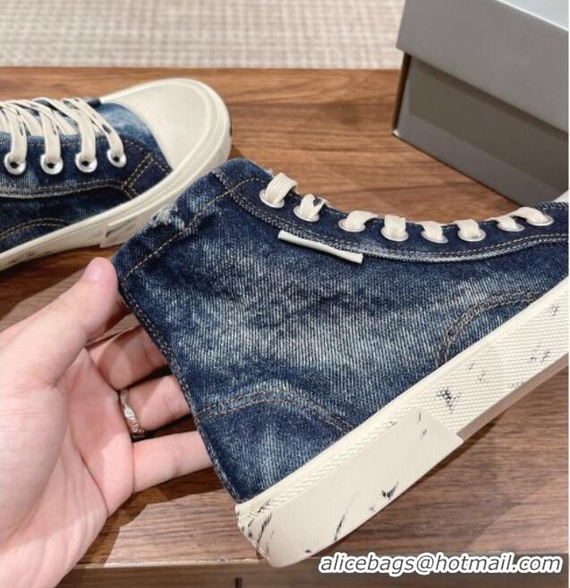 Best Product Balenciaga Paris High-top Sneakers in Destroyed Denim Blue 0524041