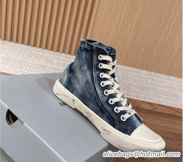 Best Product Balenciaga Paris High-top Sneakers in Destroyed Denim Blue 0524041