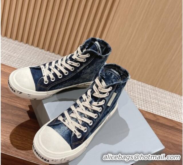 Best Product Balenciaga Paris High-top Sneakers in Destroyed Denim Blue 0524041