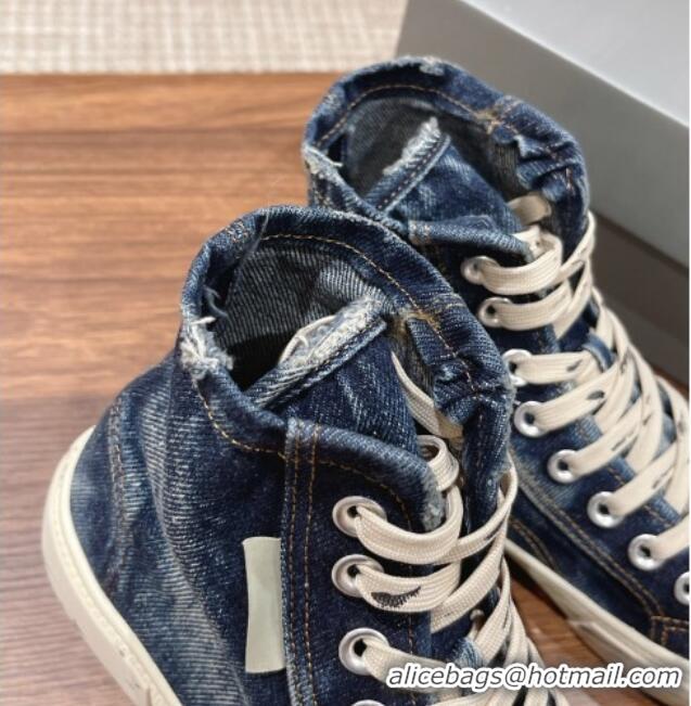 Best Product Balenciaga Paris High-top Sneakers in Destroyed Denim Blue 0524041